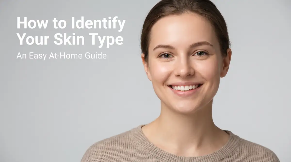 A professional male model with clean, healthy skin illustrating how to identify your skin type before using new products.
