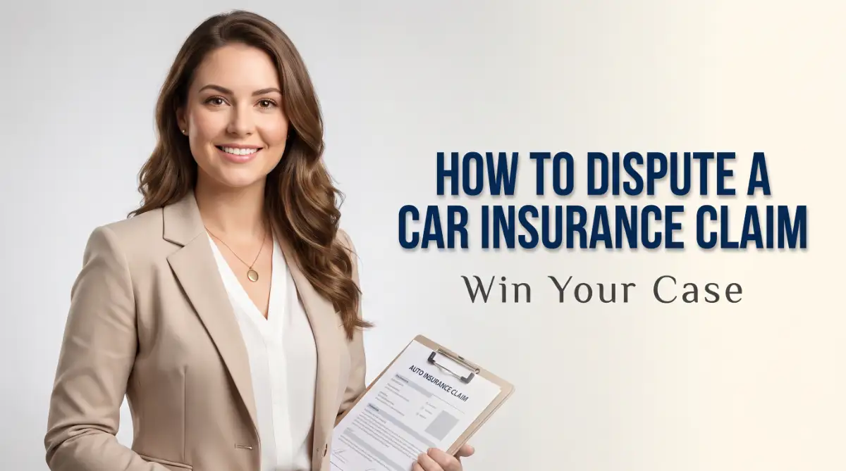 A confident female professional holding insurance documents, demonstrating how to dispute a car insurance claim effectively to get a fair settlement payout.