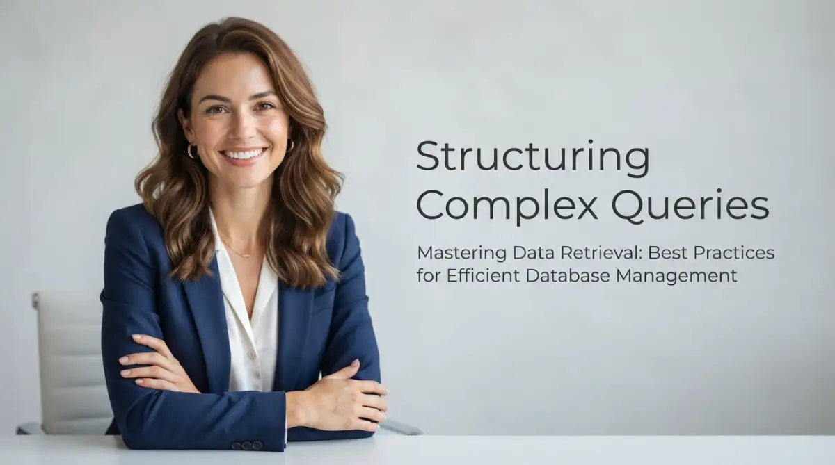 A smart American female model presenting a guide on machine learning chatbots and how to master structuring complex queries easily.